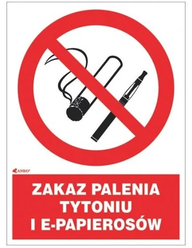 Znak ZAKAZ PALENIA TYTONIU I E-PAPIEROSÓW z podpisem Anro, art.12P/5