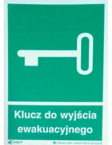 Znak KLUCZ DO WYJŚCIA EWAKUACYJNEGO 15x20 cm Anro, art.21E